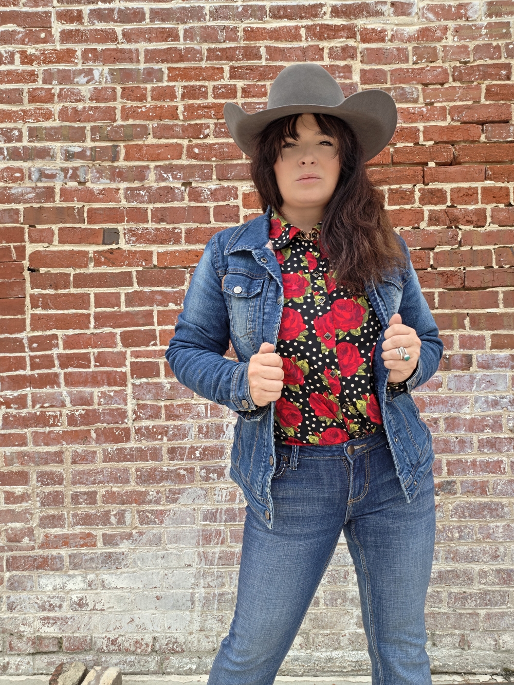 Ariat Black Button-Down Shirt with Red Rose Print